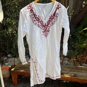 White Tunic with Red Embroidery